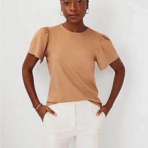 Ann Taylor - Ponte Puff Sleeve Top In Spiced Taupe *new *